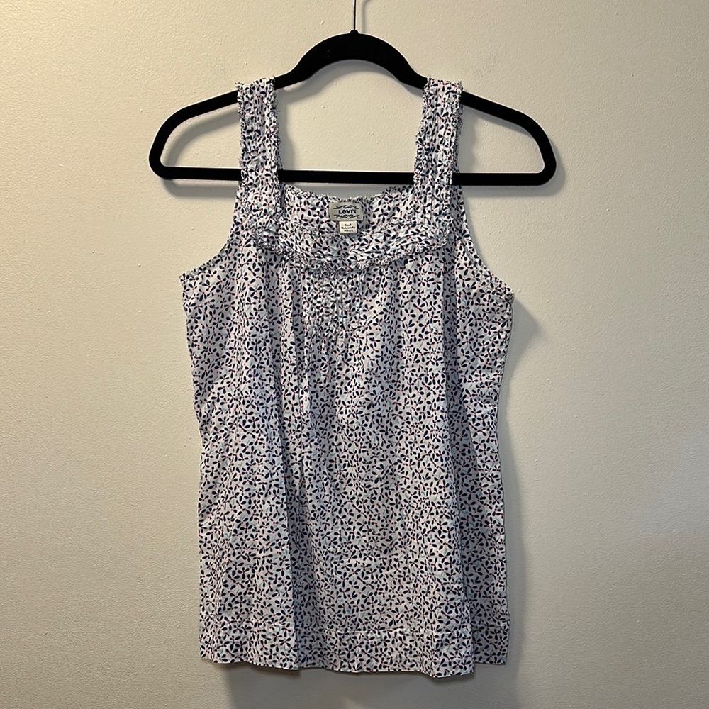 💛Levi’s Women’s Red/White/Blue Sleeveless Ruffle Detail Top Size S